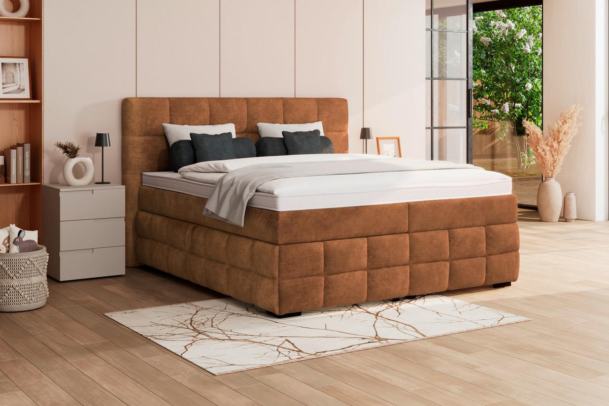 Čalúnená posteľ VEGA 180x200 cm, hrdzavá - čierna/hrdzavá, Trend, drevo/textil (180/200cm)