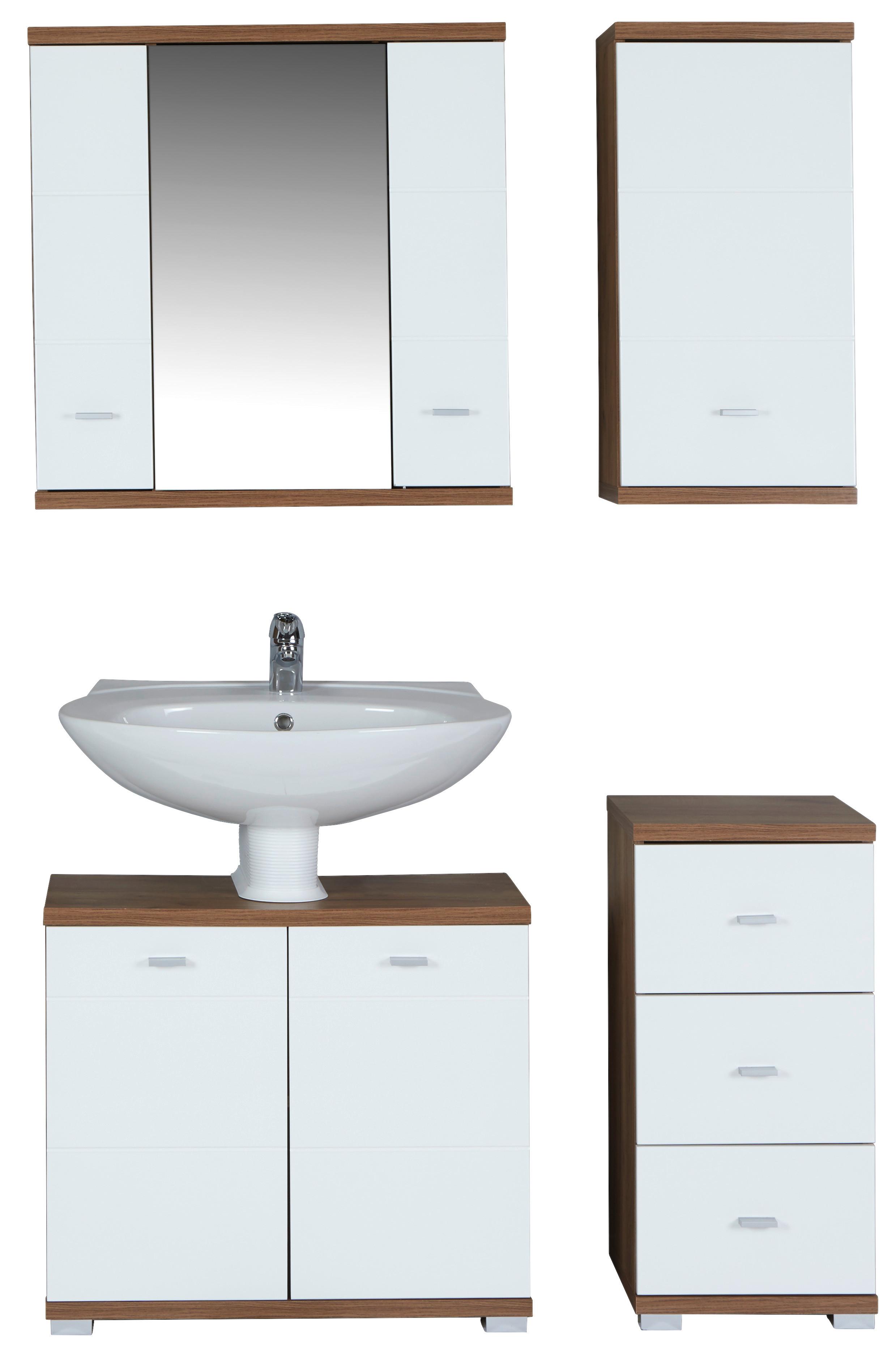 Badezimmer Bari Eiche Dekor 4-Teilig - Eichefarben/Weiß, KONVENTIONELL, Holzwerkstoff (105/190/32cm)