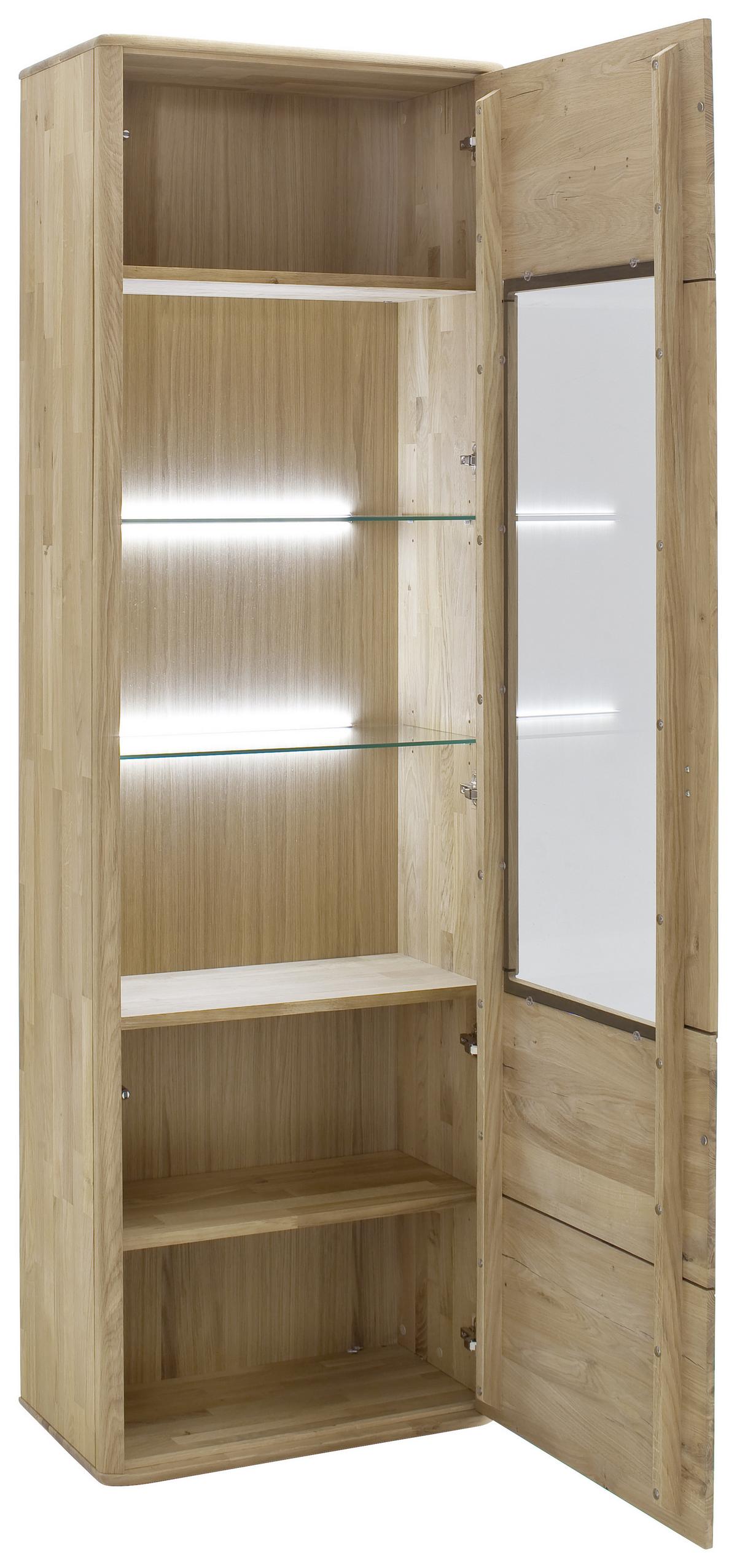 Vitrine Ravello B: 66 cm Massiv Eichefarben - Eichefarben, Design, Glas/Holz (66/208/38cm) - Livetastic