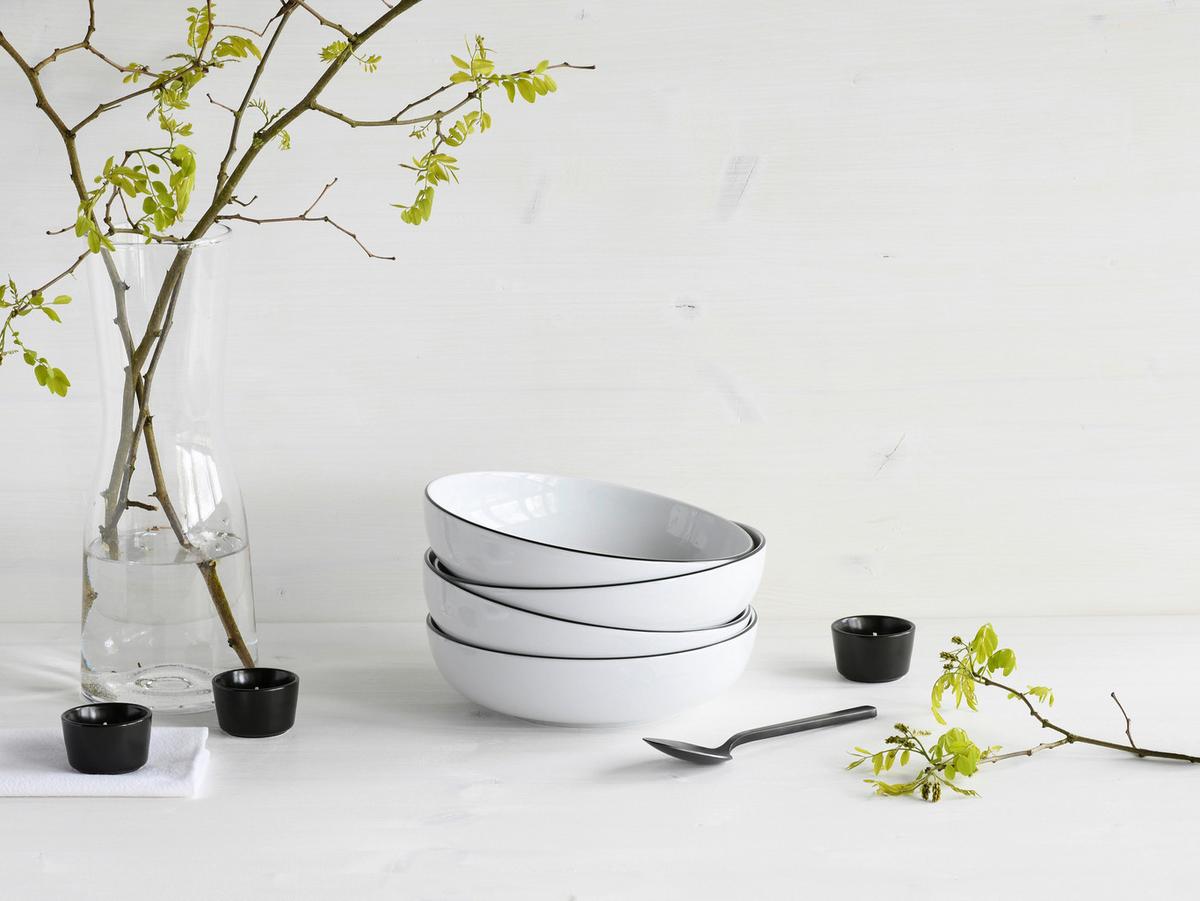 Schüsselset Porzellan Schwarz Weiß - Schwarz/Weiß, Design, Keramik - Creatable