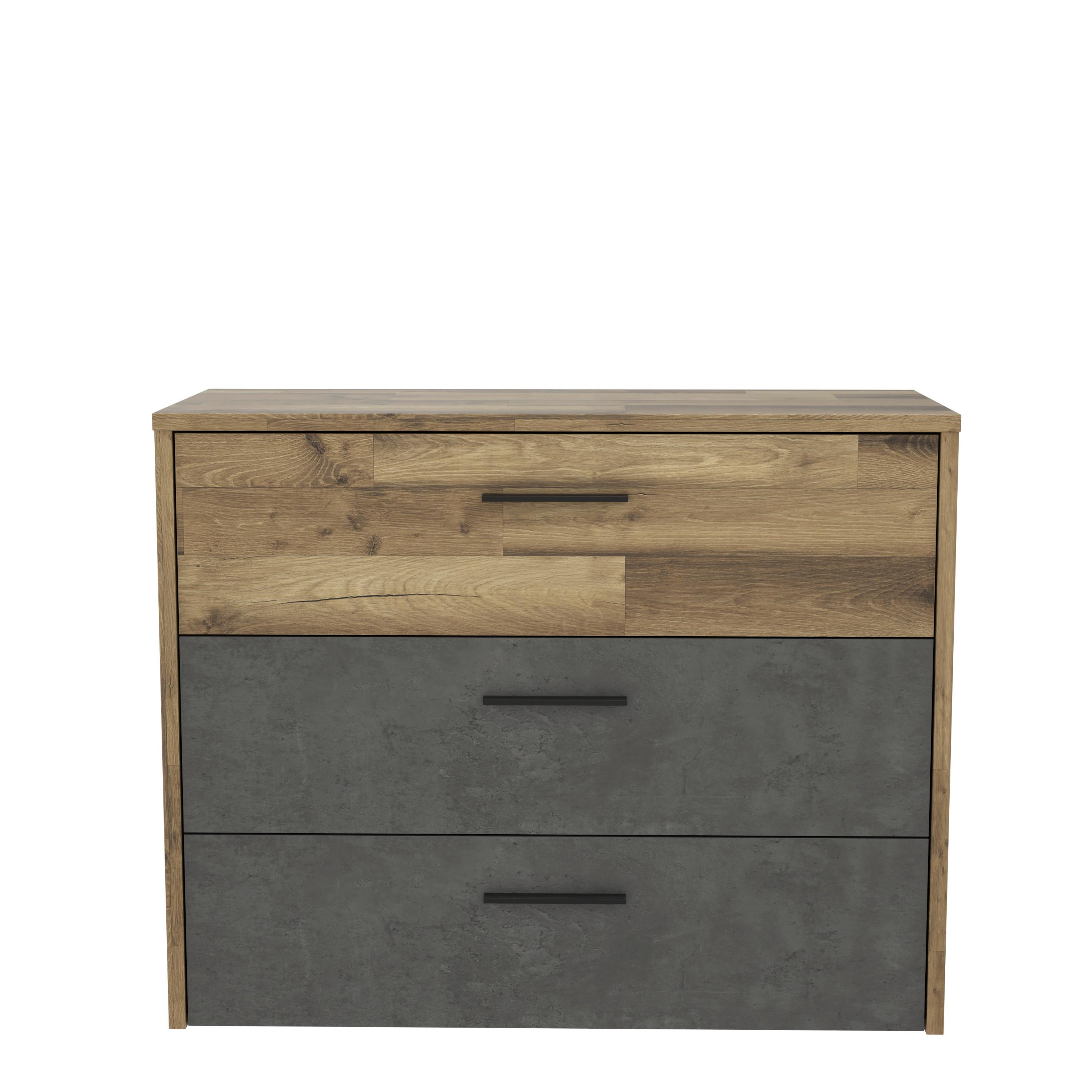 Kommode 100 cm Ricciano, Eiche Dekor/ Dunkelgrau - Eichefarben/Dunkelgrau, MODERN, Holzwerkstoff/Kunststoff (100/80/41,5cm) - MID.YOU