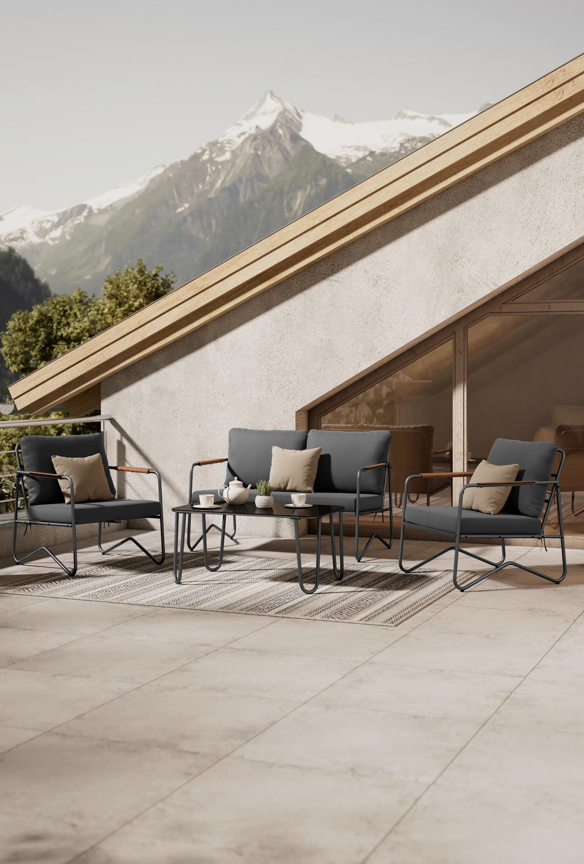 Loungegarnitur Cadiz - Dunkelgrau/Schwarz, MODERN, Glas/Textil - Beldano