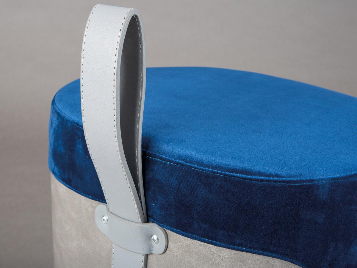 Hocker Osane Samt Blau/Grau Sitz Gepolstert H: 43 cm - Blau/Grau, KONVENTIONELL, Holzwerkstoff/Kunststoff (38/43/32,5cm) - MID.YOU