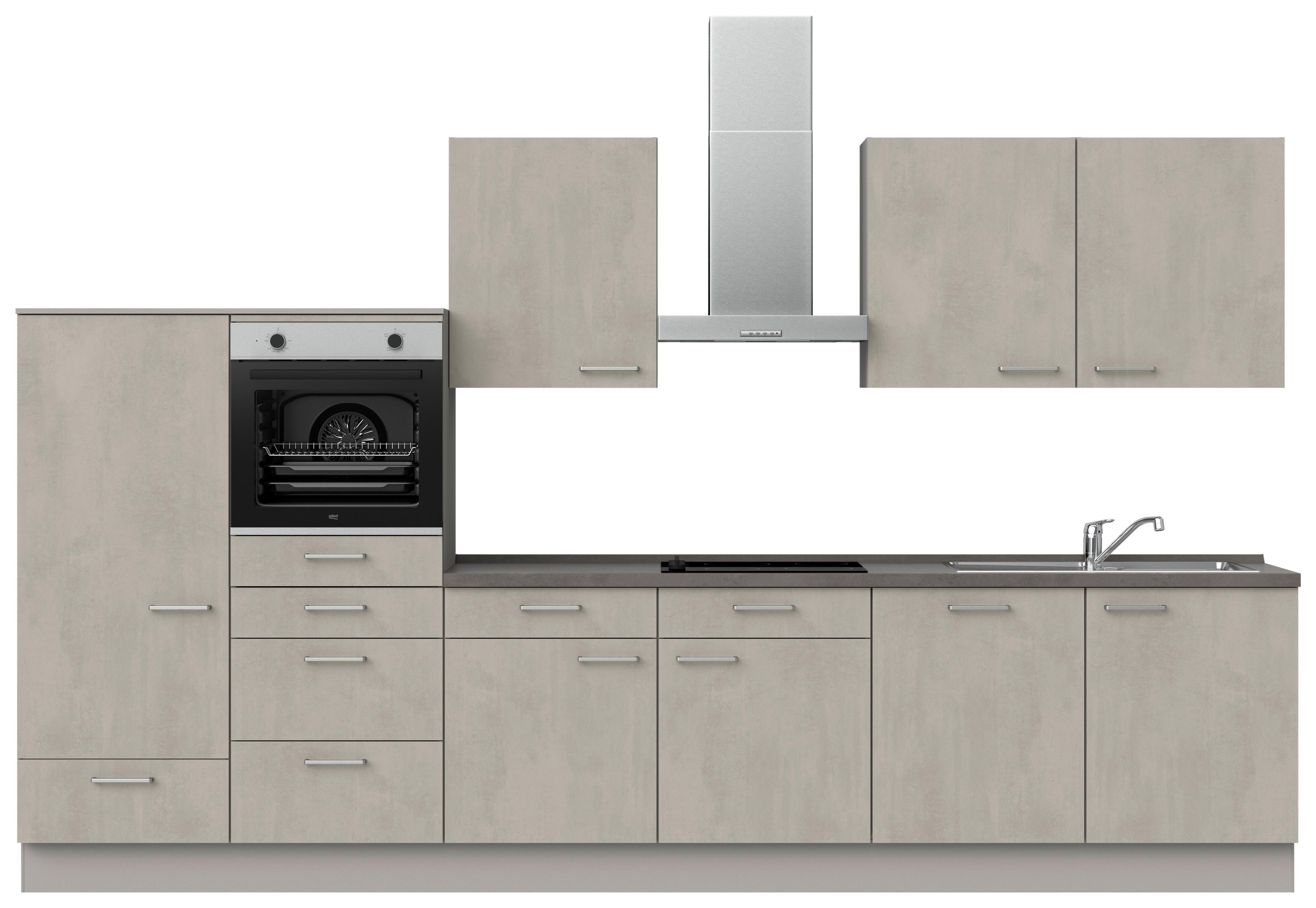 Kuchynská linka 360 cm, betónová sivá - sivá/farba ušľachtilej ocele, Modern, kov/kompozitné drevo (360cm) - Nobilia