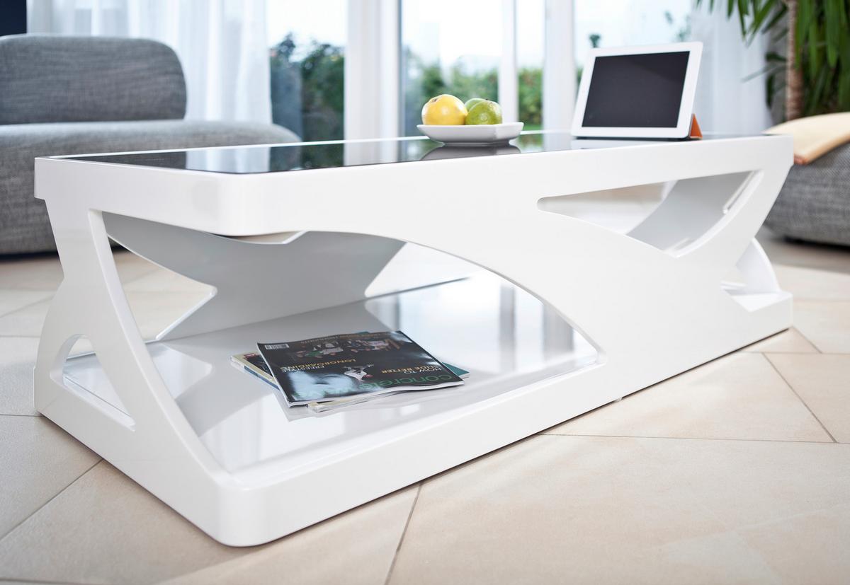 Couchtisch Schwarz, Weiß L: 120 cm - Weiß Hochglanz/Schwarz, Design, Glas/Holzwerkstoff (120/60/38cm) - Livetastic