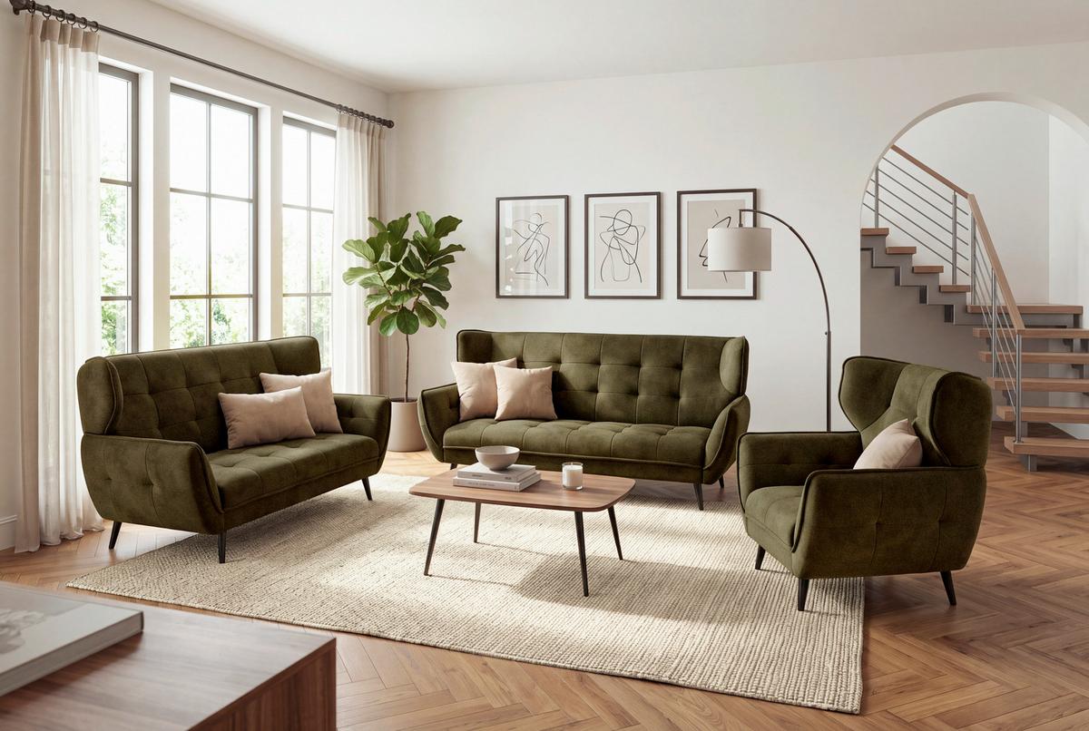 Velký taburet Ariana, zelený - Moderní, textil (109/45/69cm)