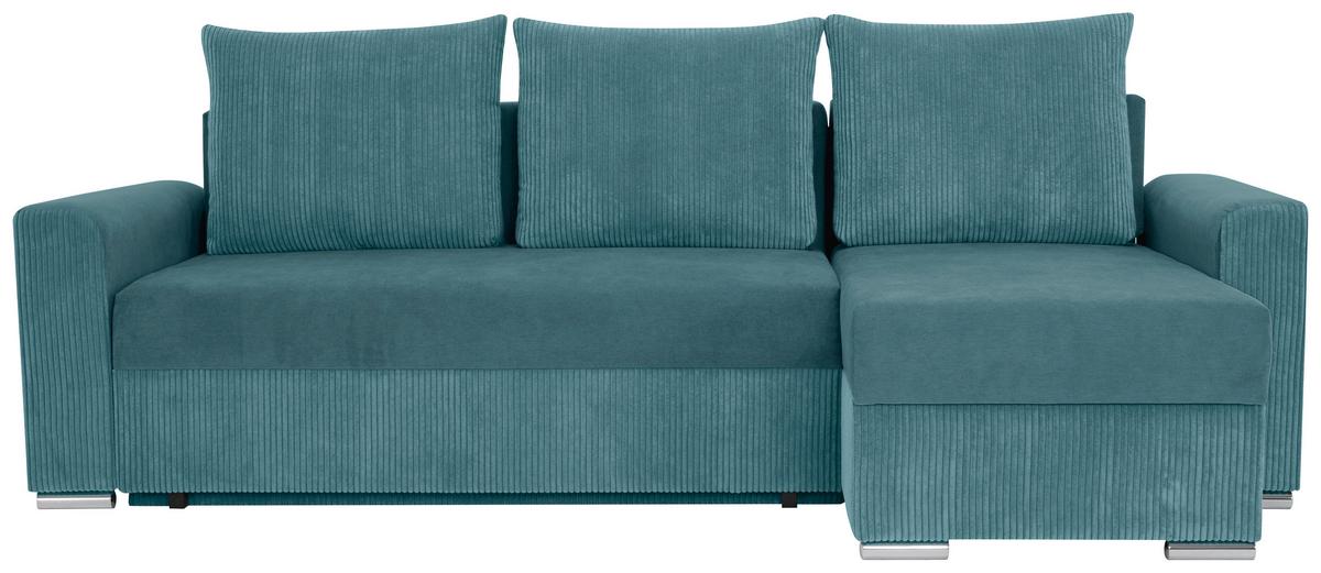 Ecksofa Diever Graublau S: 239x141 cm - Chromfarben/Graublau, Design, Textil (239/141cm) - Livetastic