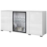 Kommode Caro Weiß B: 150 cm - Weiß Hochglanz/Schwarz, Design, Glas/Holzwerkstoff (150/69,7/39,5cm) - Livetastic