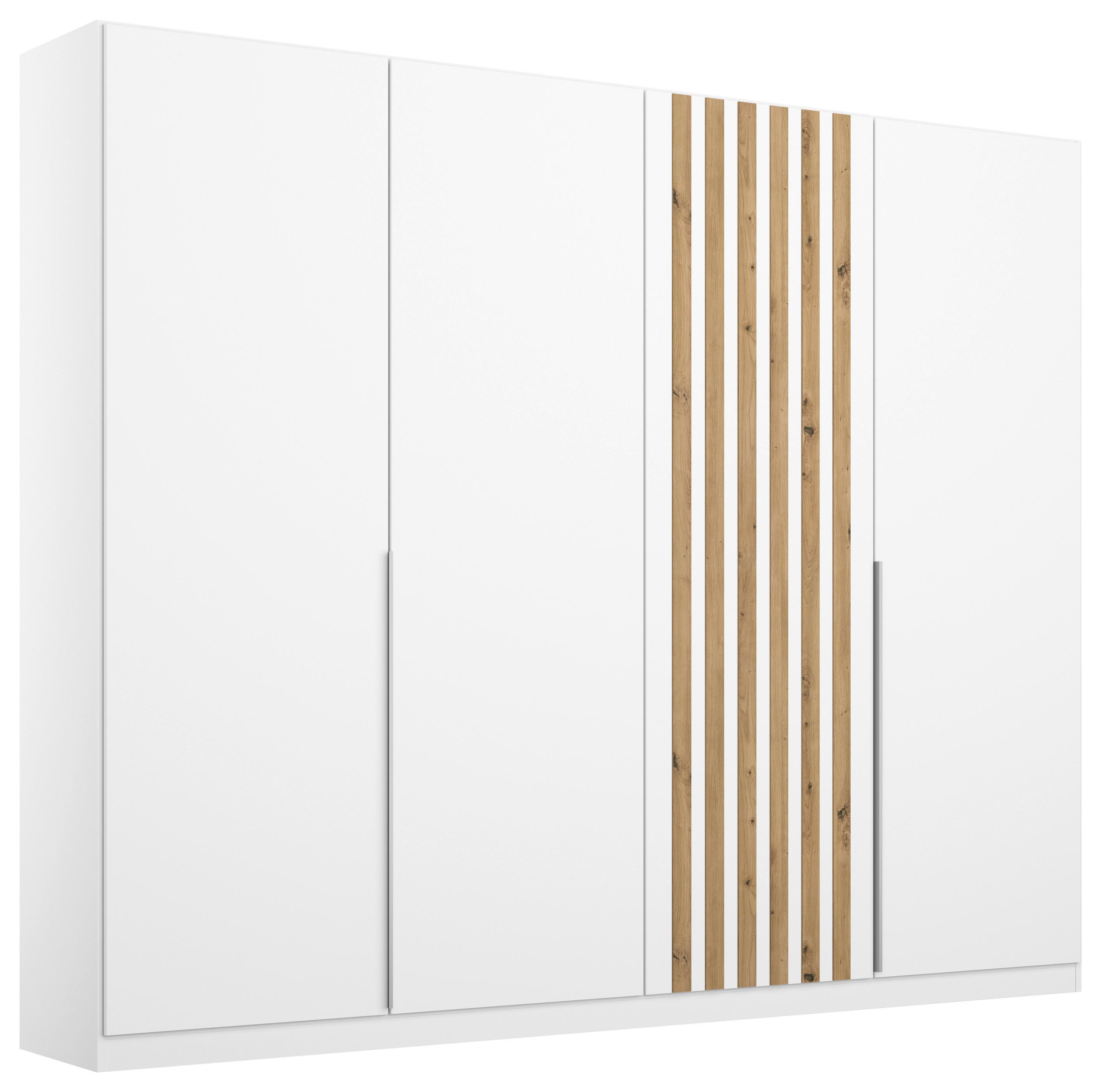 Drehtürenschrank 225 cm Lamella Weiß/Eiche Dekor