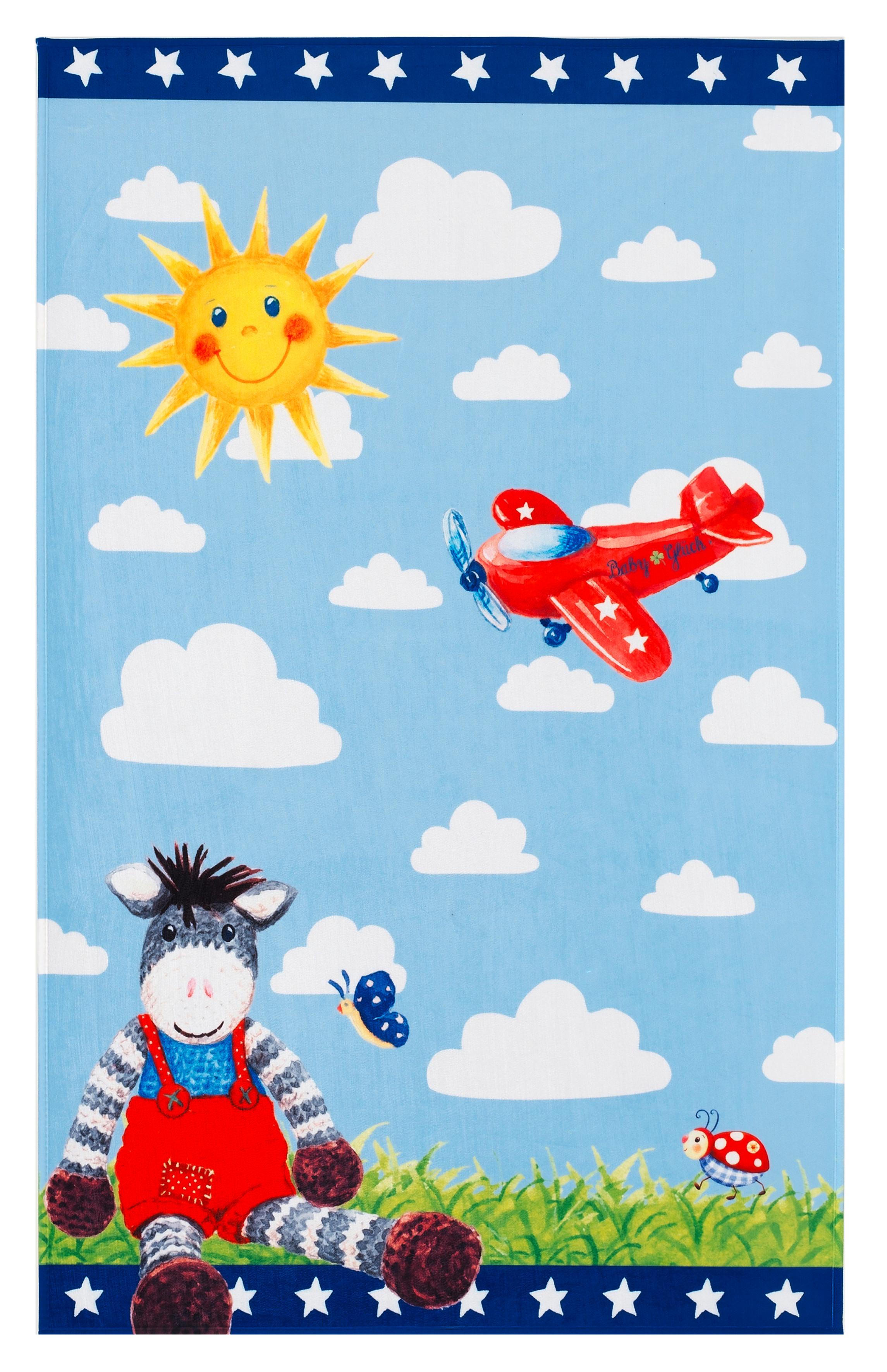 Kinderteppich Zebra Blau/ Weiß Baby Glück 100x160 Cm - Blau/Weiß, Trend, Textil (100/160cm)