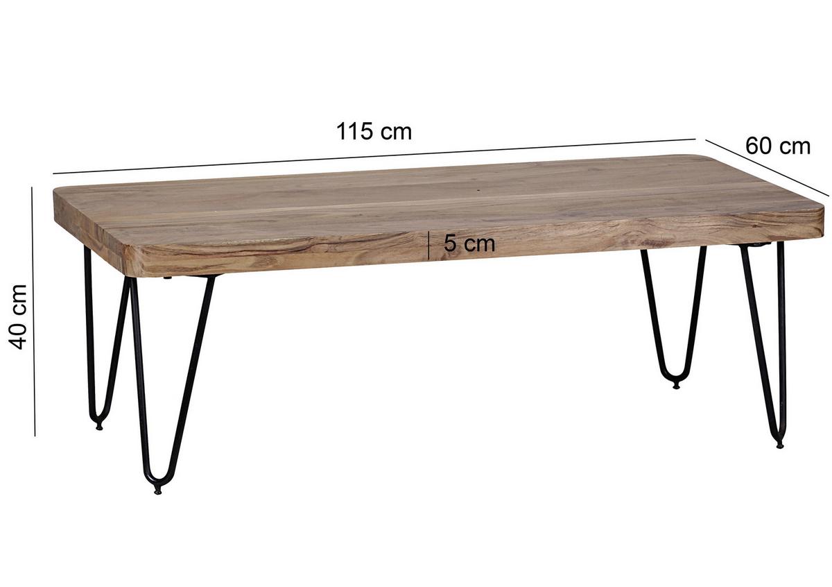 Konferenčný stolík Bagli masív - čierna/farba akácie, Design, kov/drevo (115/60/40cm) - MID.YOU