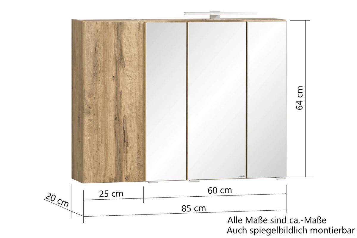 Spiegelschrank Varese B: 85 cm Wotaneiche Dekor - MODERN, Glas/Holzwerkstoff (85/64/20cm) - Held