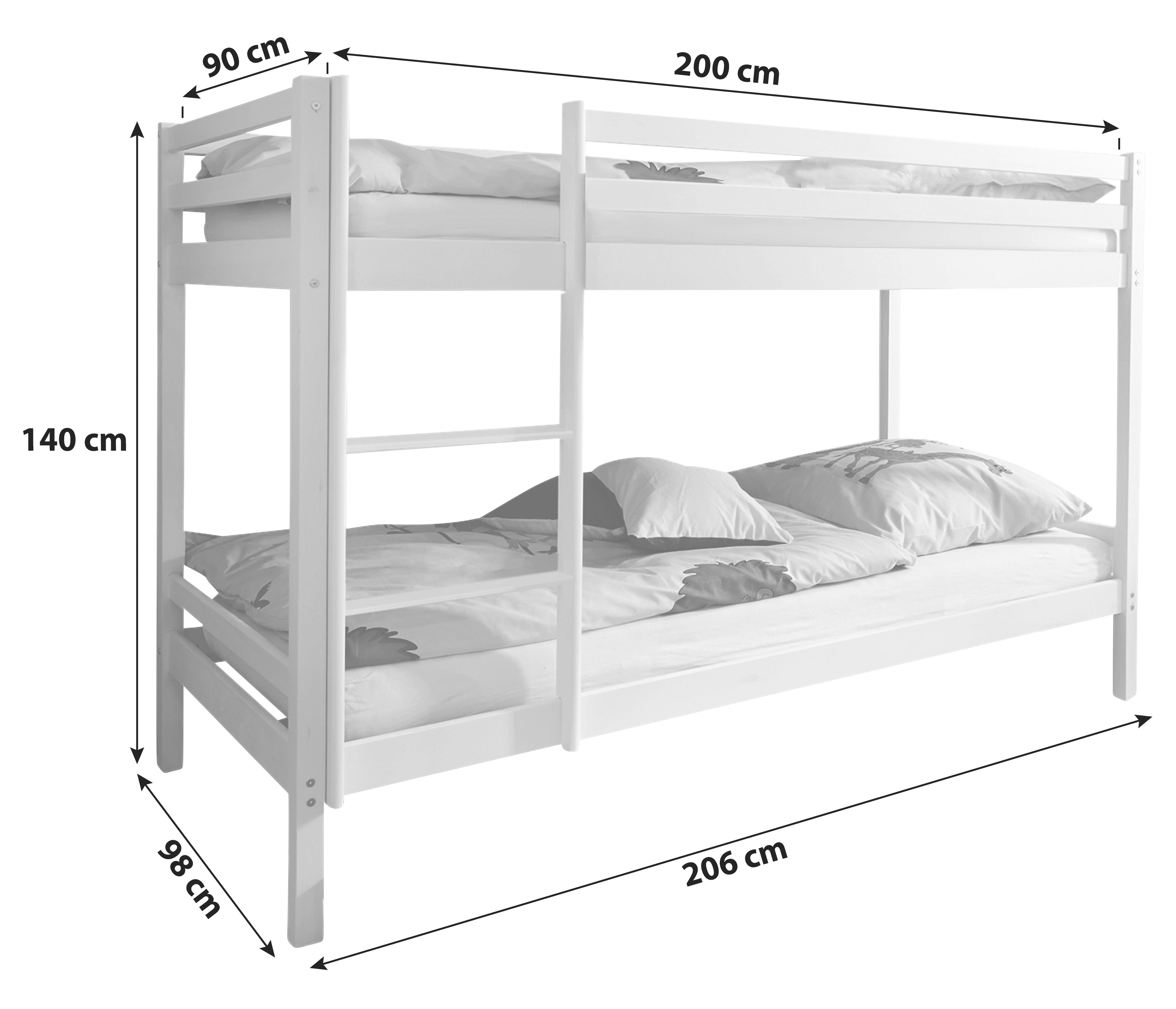 MID.YOU Etagenbett Rene Weiß Kiefer Massiv 90 cm mit Leiter