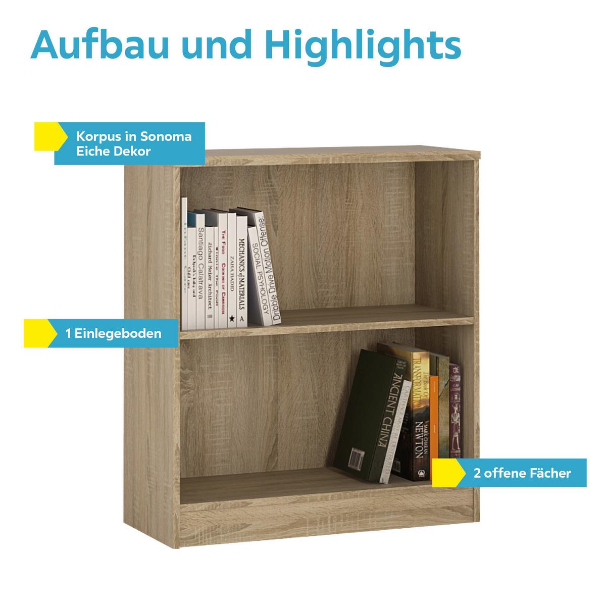 Regal 4-You B 74 cm, Eiche Dekor - Eichefarben, MODERN, Holz (74/85,5/35,2cm)