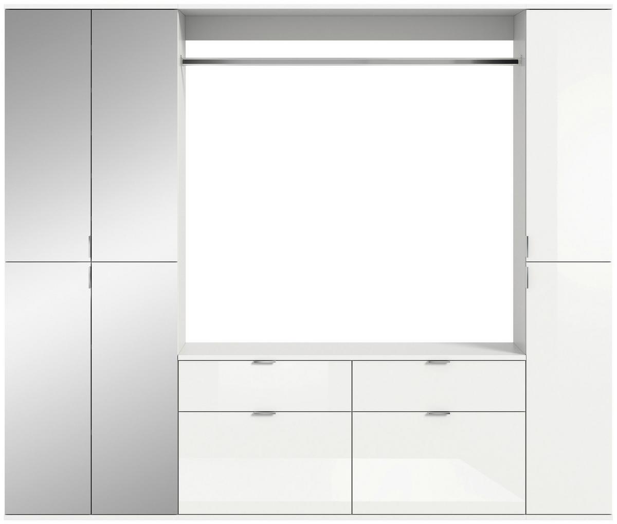 Garderobe Projekt X 4-Teilig Weiß B: 212 cm - Weiß Hochglanz, MODERN, Glas/Holzwerkstoff (212/193/34cm) - MID.YOU