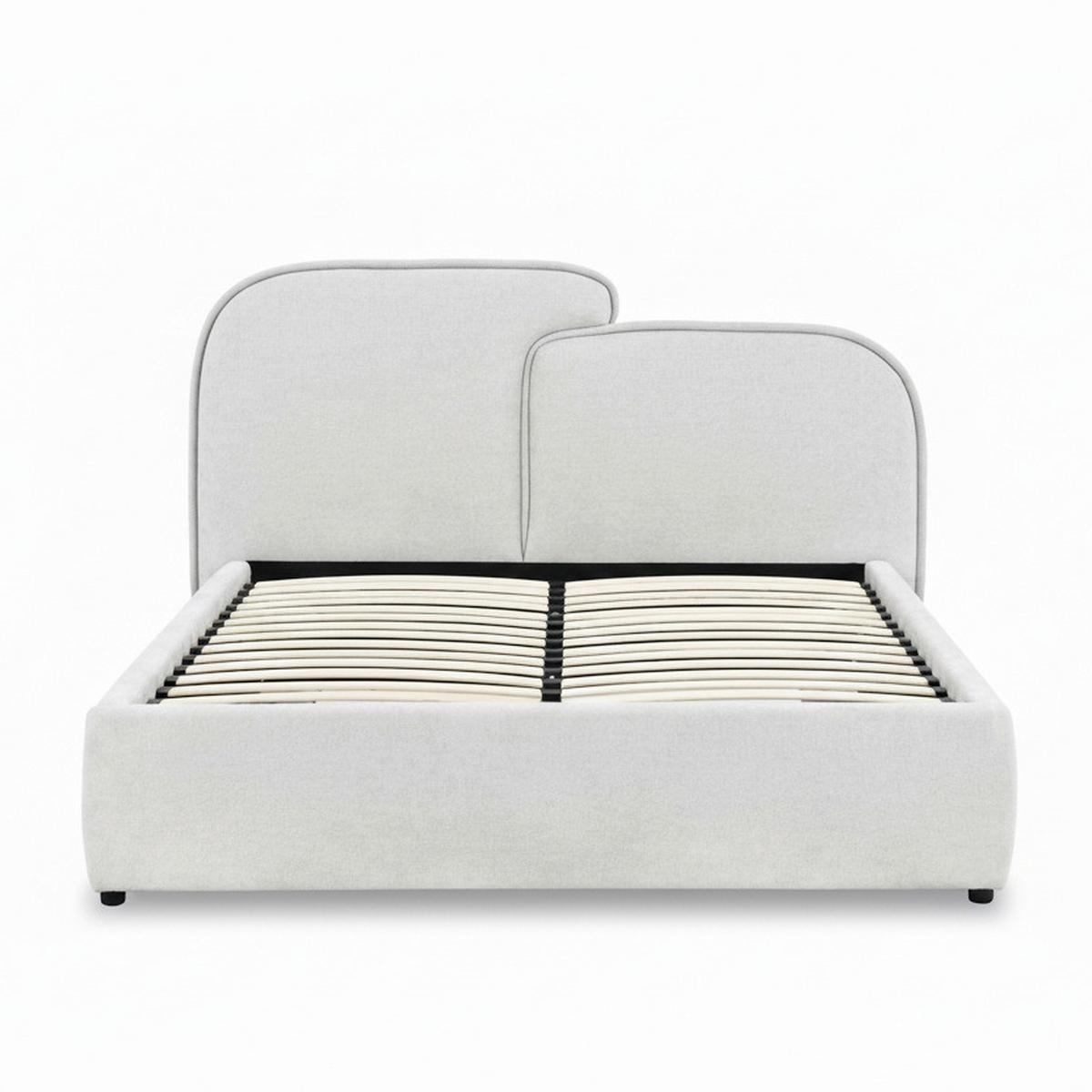 Čalouněná postel EMBRACE 160x200 cm, světle šedá - černá/barvy dubu, Moderní, kov/dřevo (160/200cm) - Bessagi Home