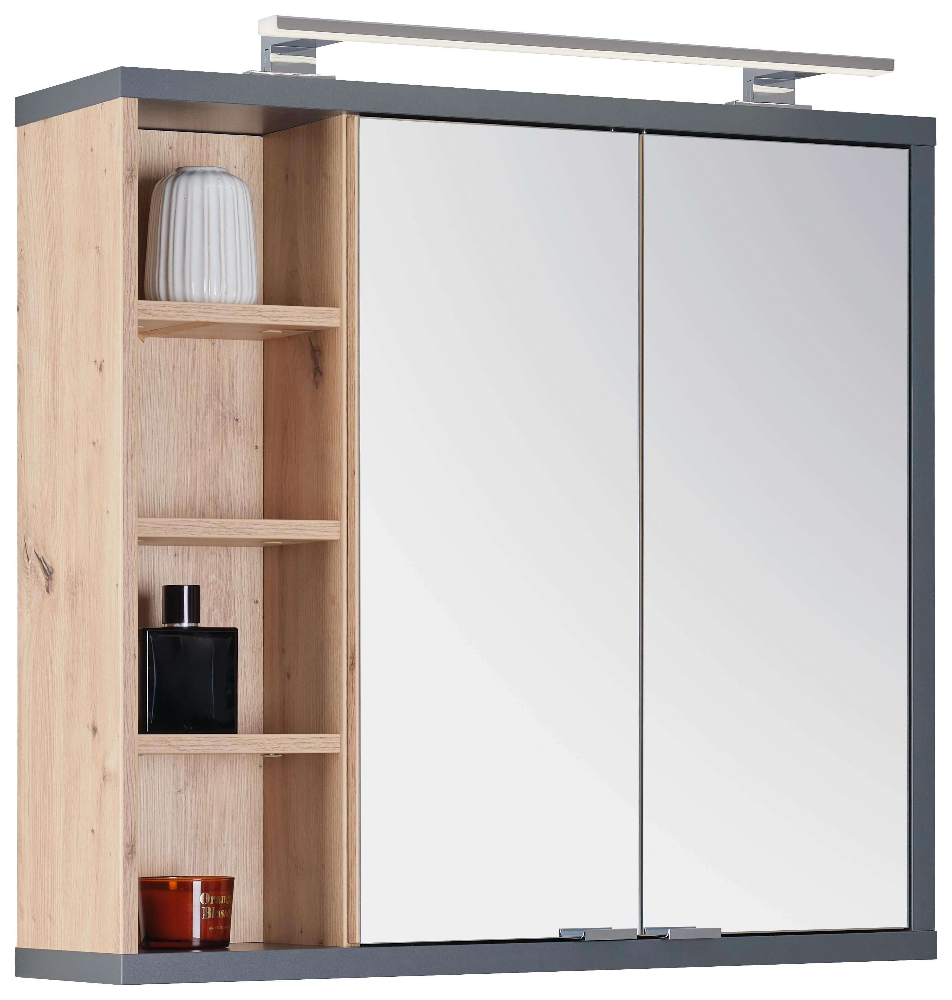 Spiegelschrahk Camillo B: 80 Cm Melamin Eichefarben - Anthrazit/Eiche Artisan, MODERN, Glas/Holzwerkstoff (80/74/20cm)