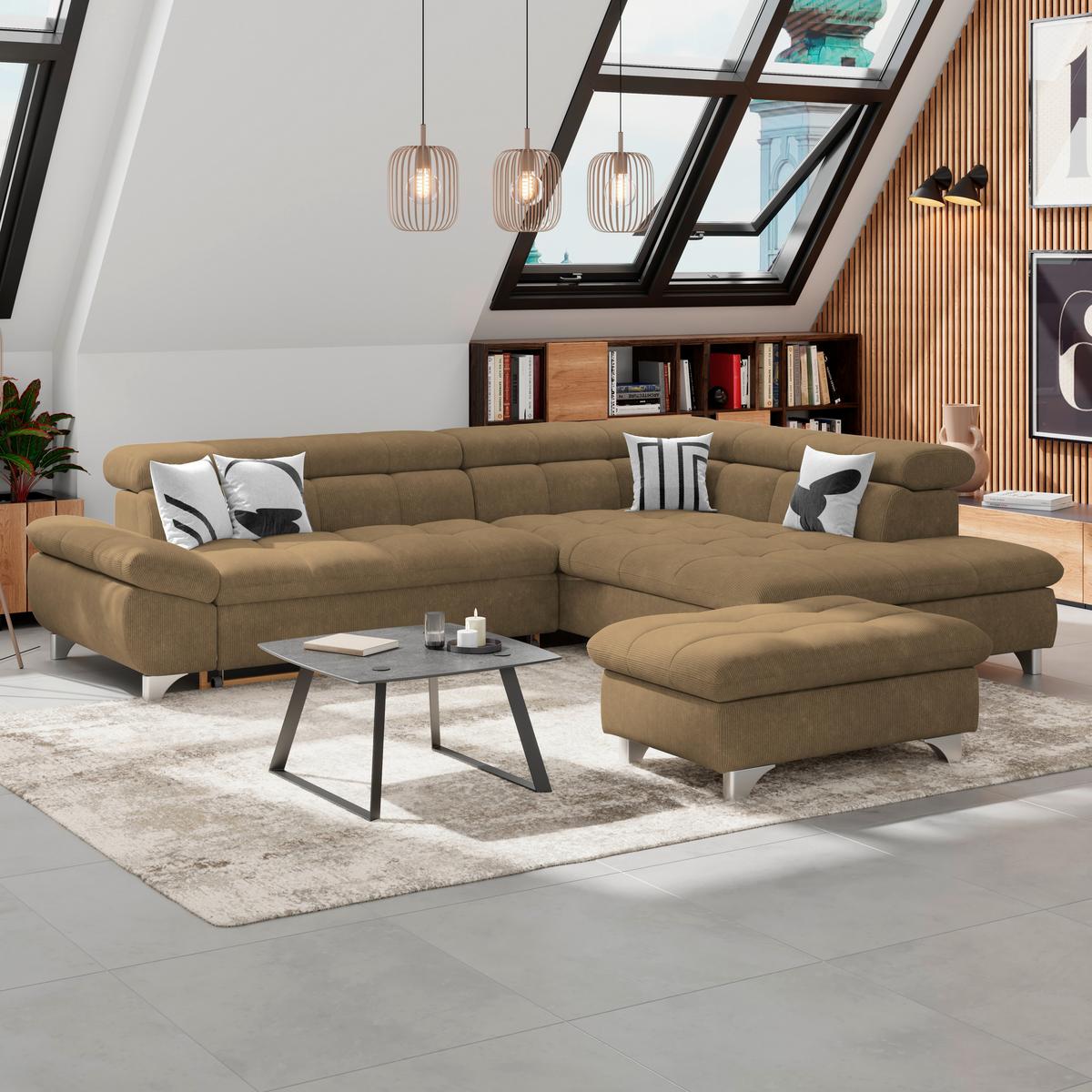 Eckbank Gemini Braun, B: 312cm - Chromfarben/Braun, KONVENTIONELL, Textil (312/234cm)