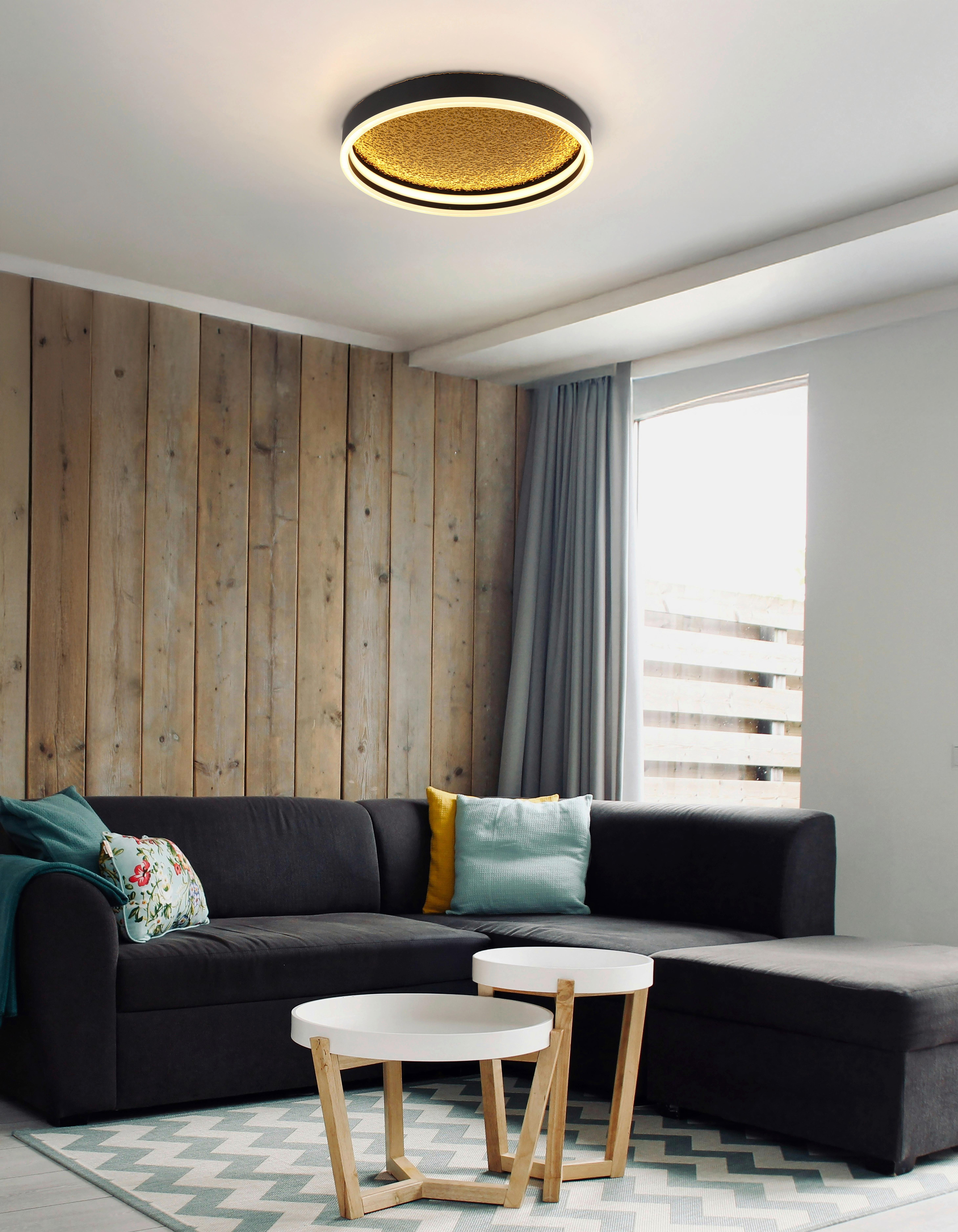 Led-deckenleuchte Hedi Schwarz Weiß Goldfarben D:40cm - Goldfarben/Schwarz, Design, Kunststoff/Metall (40/8cm) - Globo