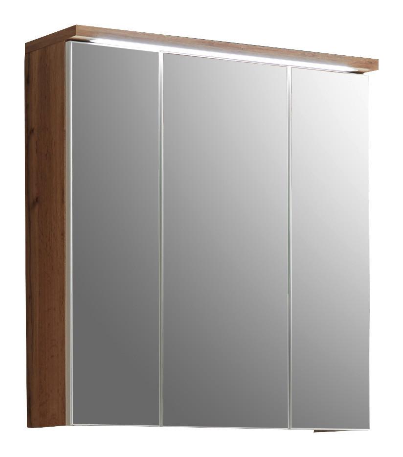 Spiegelschrank Spalt mit Led 3-Türig BxHxT: 70x74x20 cm - Eichefarben, Design, Glas/Holzwerkstoff (70/74/20cm) - MID.YOU