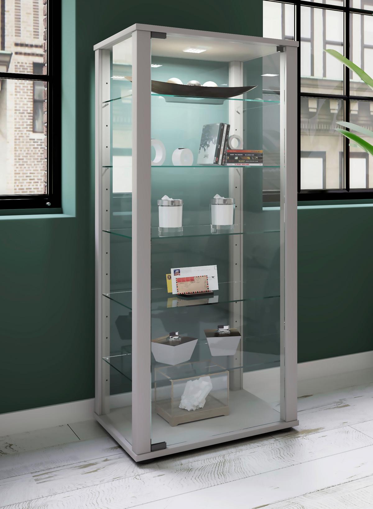 Vitrine Kavisa B: 50 Cm Silberfarben - Silberfarben/Schwarz, MODERN, Glas/Holzwerkstoff (50/114,5/38cm) - MID.YOU