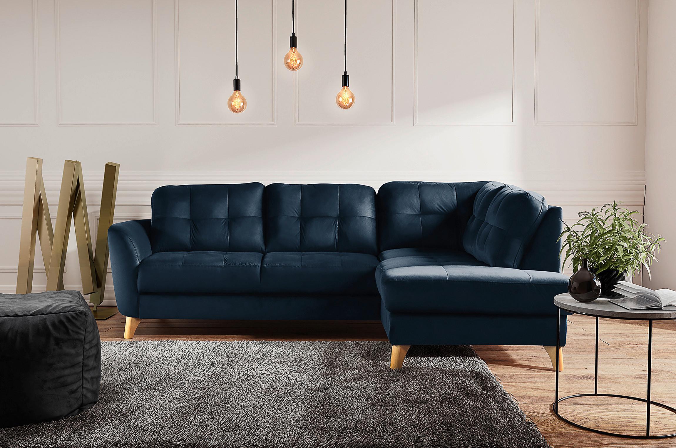 Ecksofa Nordic Dunkelblau S: 236x190 cm - Buchefarben/Dunkelblau, Design, Textil (236/190cm) - Livetastic