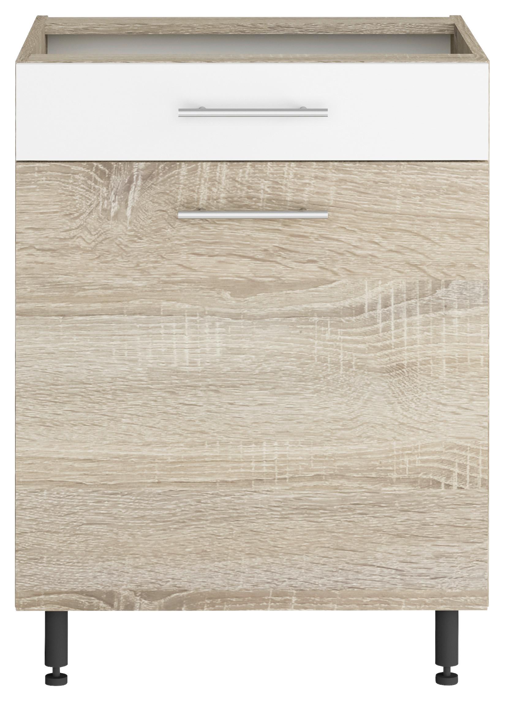 Alsószekrény Corina - Sonoma tölgy/fehér, Modern, fa/fém (60/82,4/58cm)