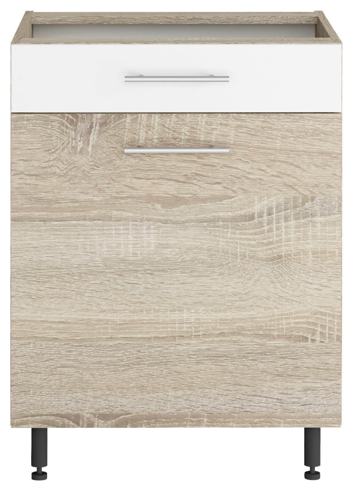 Alsószekrény Corina - Sonoma tölgy/fehér, Modern, fa/fém (60/82,4/58cm)