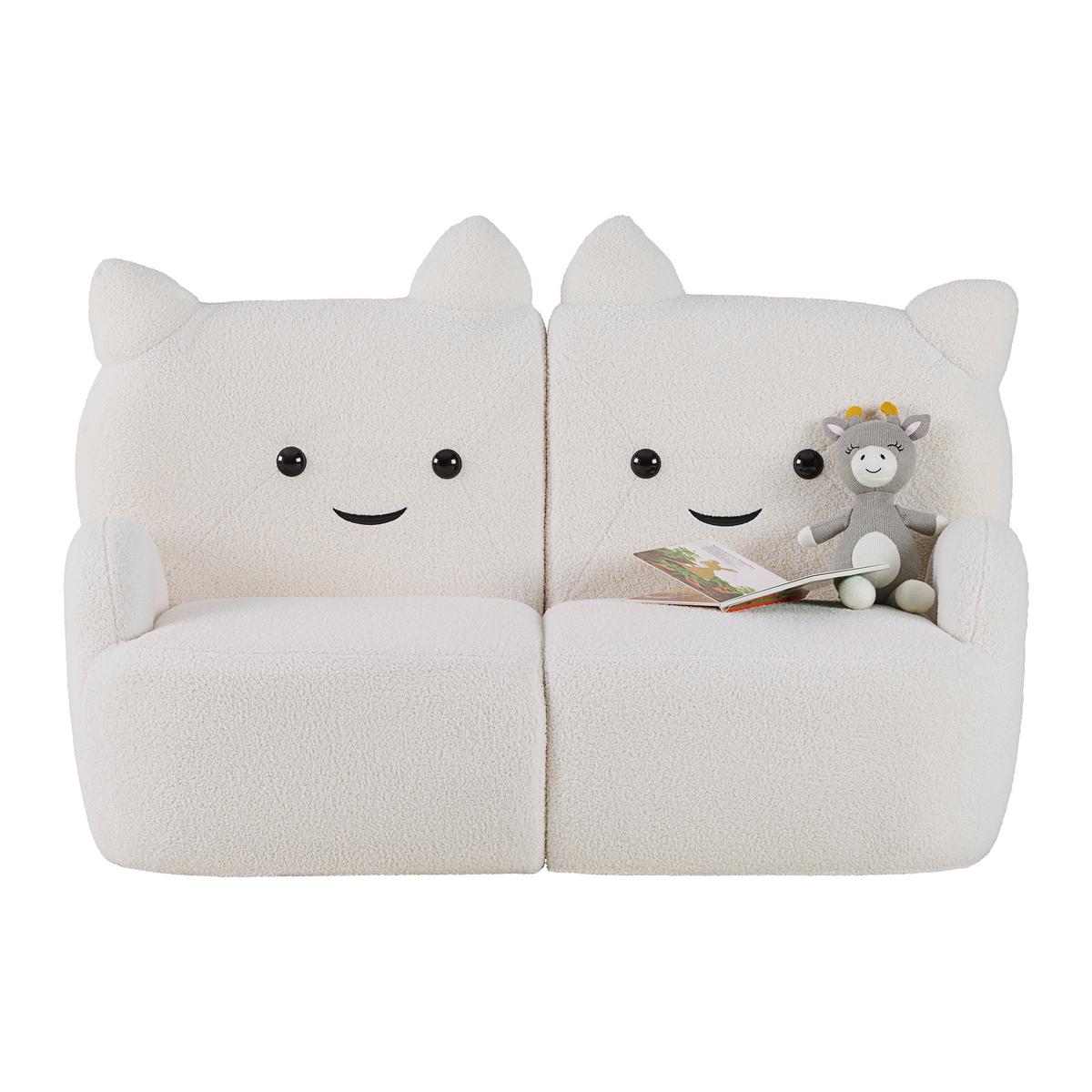 Pohovka KITTI, bílá tkanina TEDDY - bílá, Romantický / Rustikální, dřevo/textil (121/42/78cm) - Premium Living