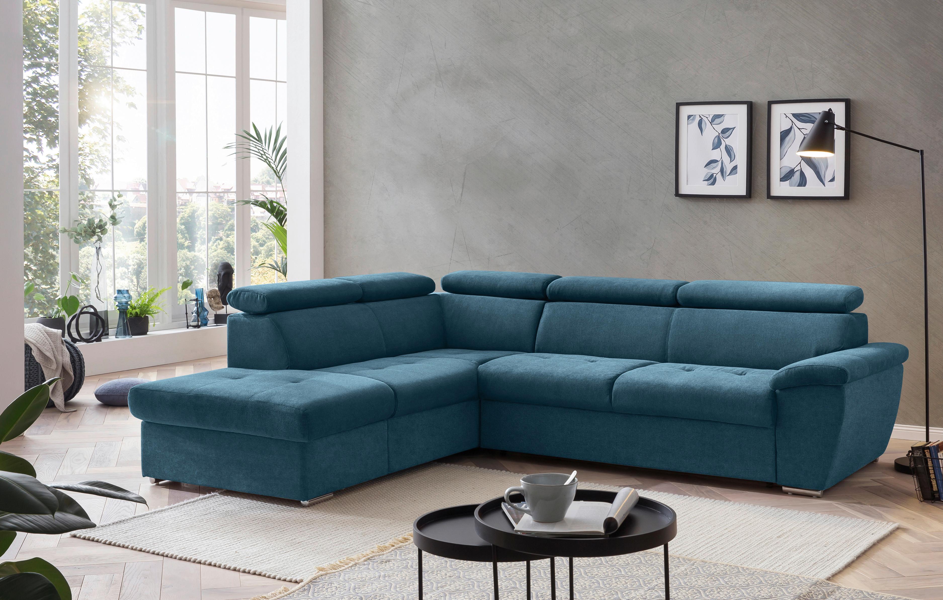 Ecksofa mit Schlaffunktion und Bettkasten Antero Hellblau - Chromfarben/Schwarz, Design, Textil (216/262cm) - Livetastic