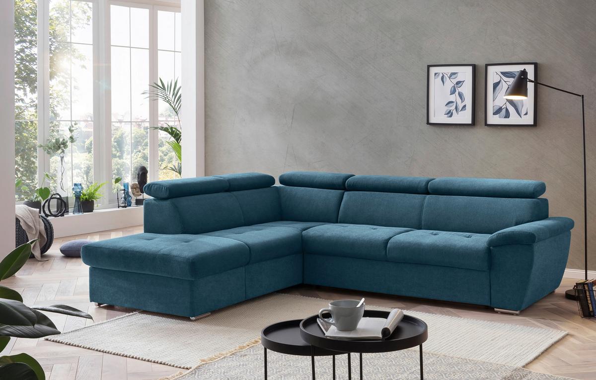 Ecksofa mit Schlaffunktion und Bettkasten Antero Hellblau - Chromfarben/Schwarz, Design, Textil (216/262cm) - Livetastic