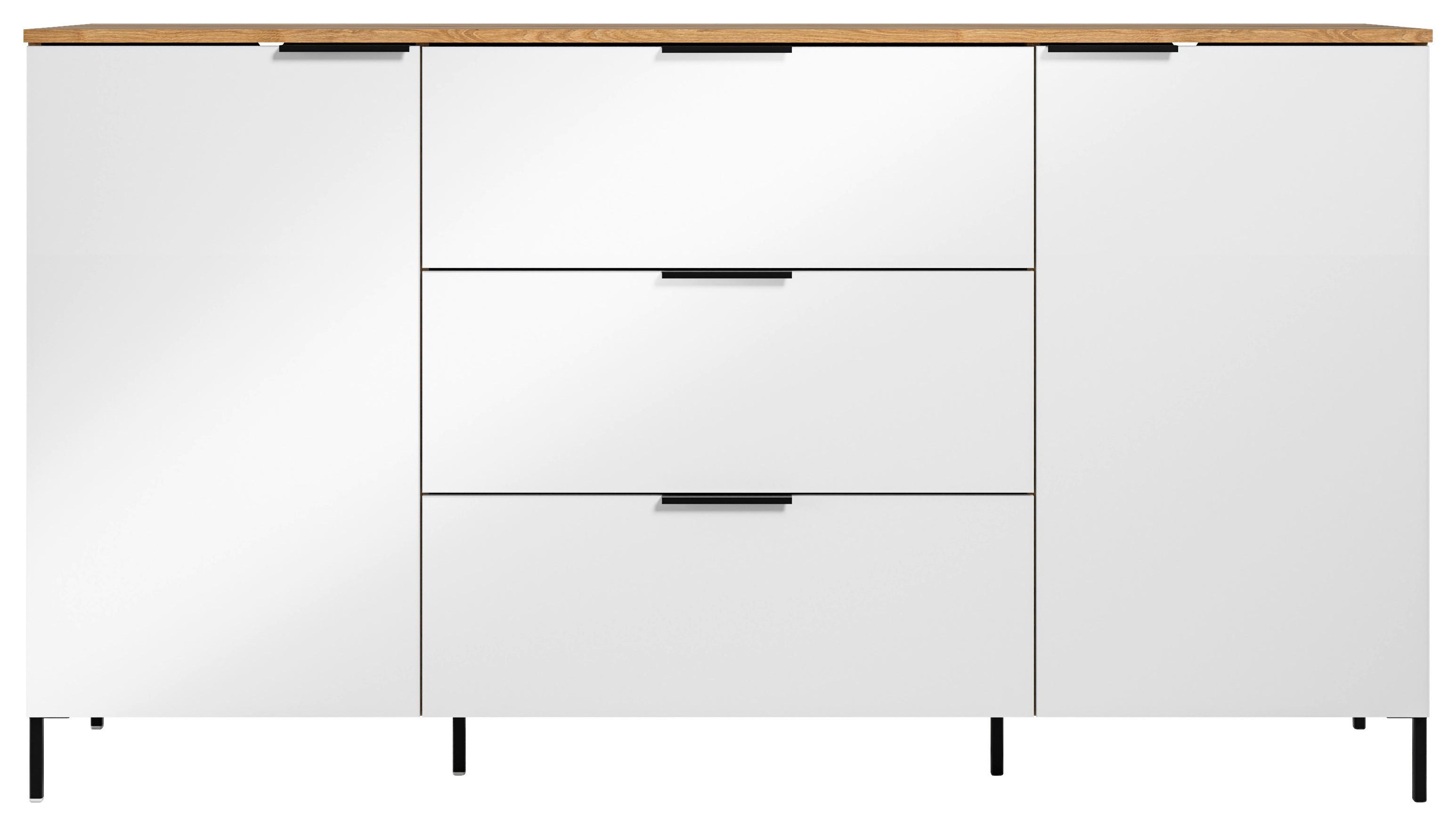 Sideboard Austin 160 cm Eichefarben/Glasfront Weiß - Eichefarben/Schwarz, Trend, Glas/Holzwerkstoff (160/89/40cm)