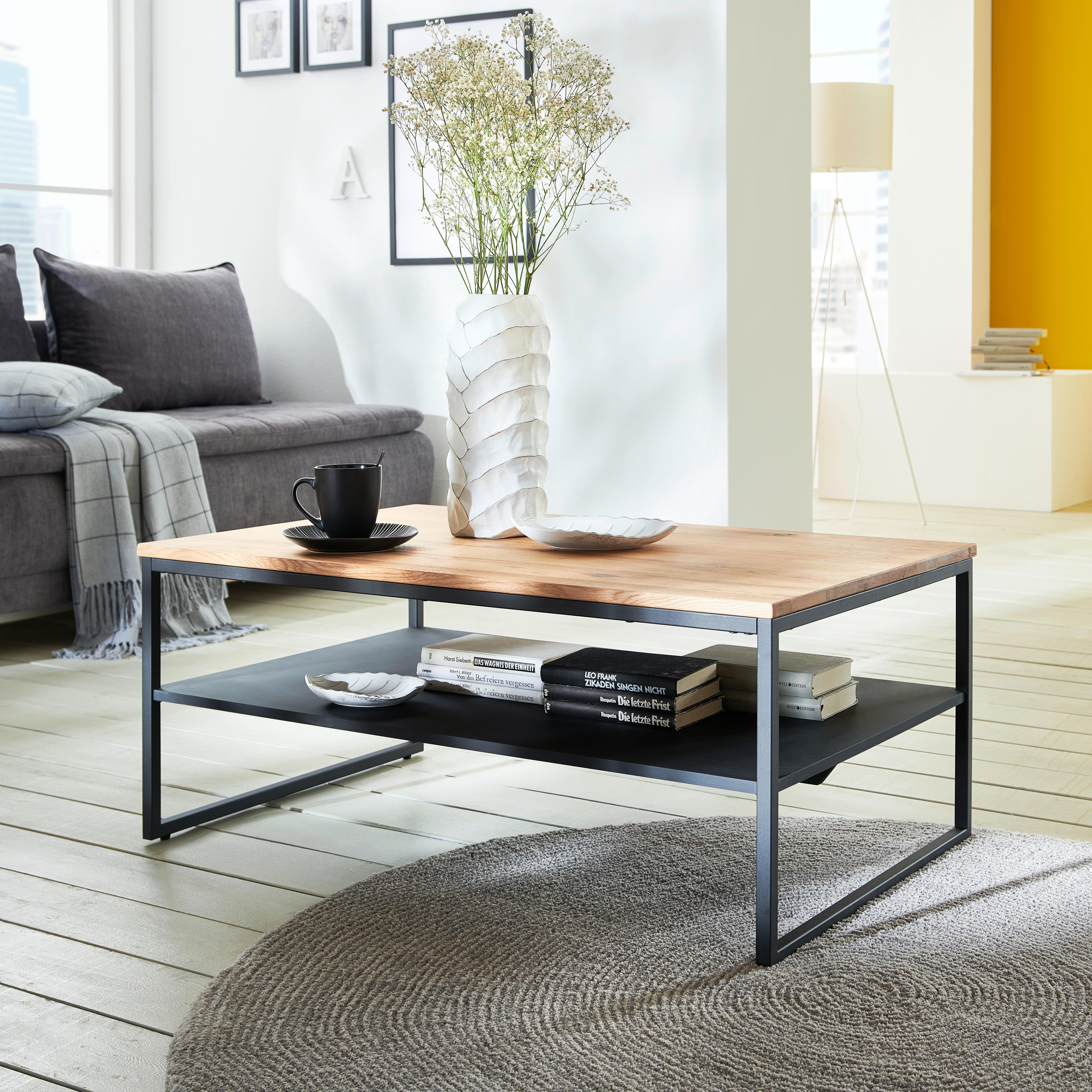 Couchtisch mit Ablage Vermont 2, Eiche Massiv/Schwarz - Schwarz/Naturfarben, MODERN, Holz/Holzwerkstoff (105/44/65cm)