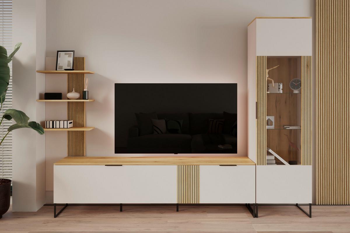 Tv-Element King Eichefarben/Kaschmir B: 200 cm - Kaschmir/Eichefarben, MODERN, Holzwerkstoff (200/54/40cm)