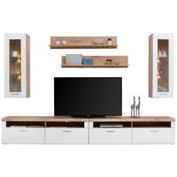 Wohnkombination 6-Tlg. Auris, Weiß/Eiche Dekor - Eichefarben/Weiß, MODERN, Glas/Holzwerkstoff (326,4/204,2/49,6cm) - Luca Bessoni
