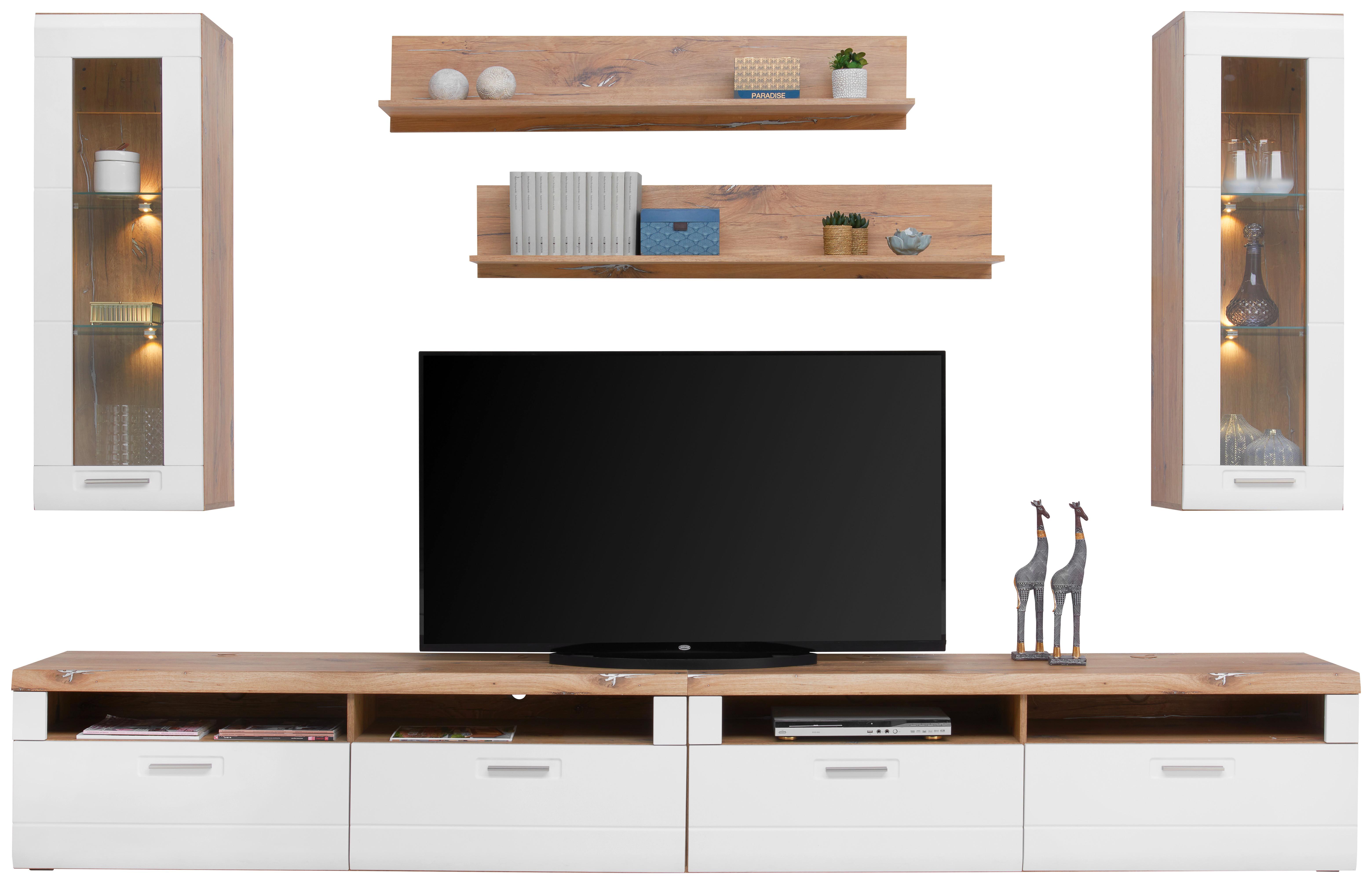 Wohnkombination 6--Teilig. Auris, Weiß/Eiche Dekor