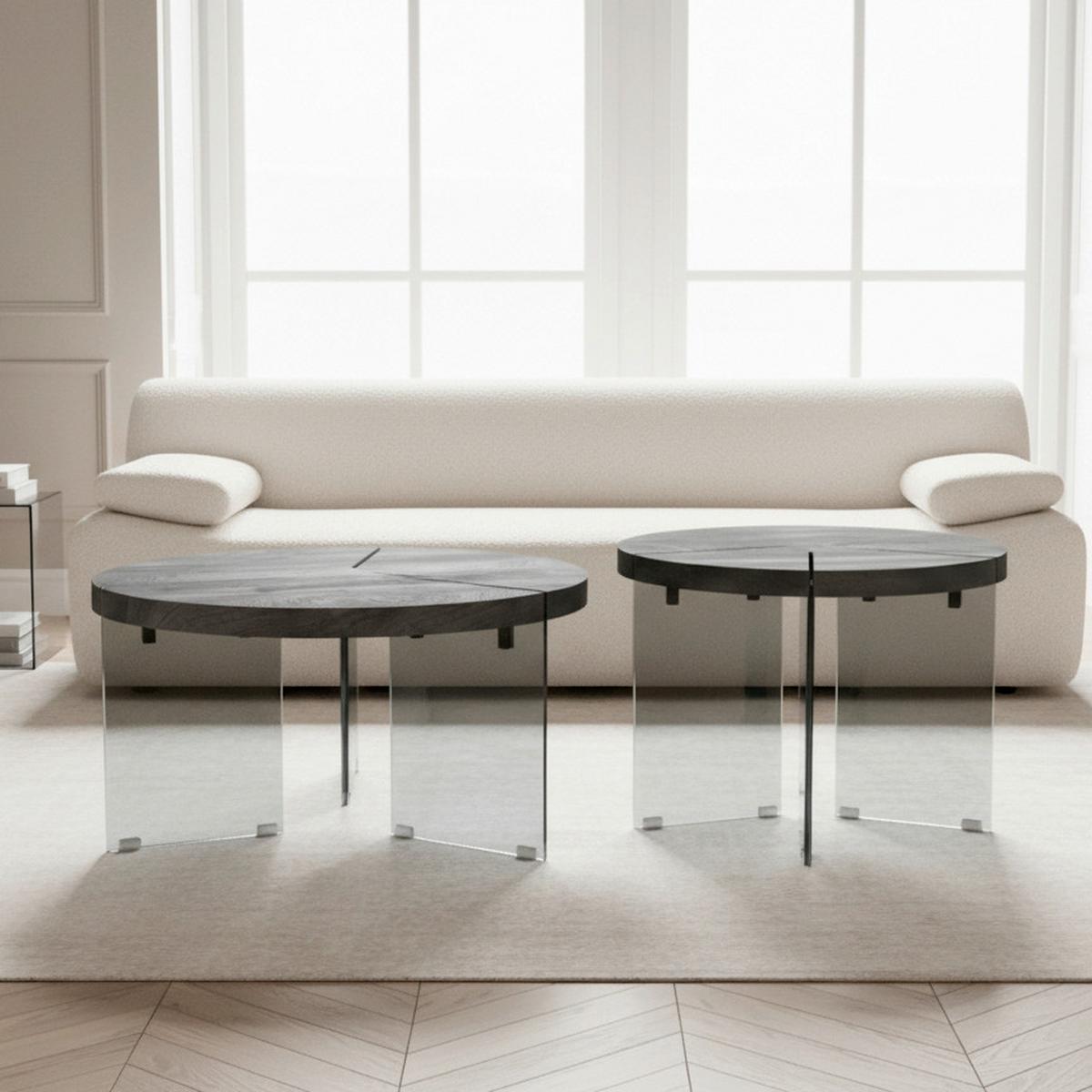 Konferenčný stolík Moreno, 2 dielna sada - sivá/tmavosivá, Modern, kov/kompozitné drevo (80/70/80/70/43/49cm) - Bessagi Home