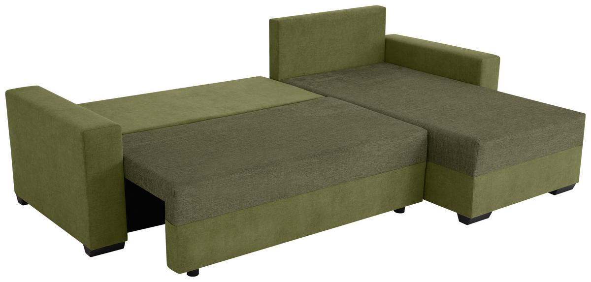 Ecksofa Asna, Olivgrün S: 252x155 cm - Schwarz/Olivgrün, Design, Textil (252/155cm) - Livetastic