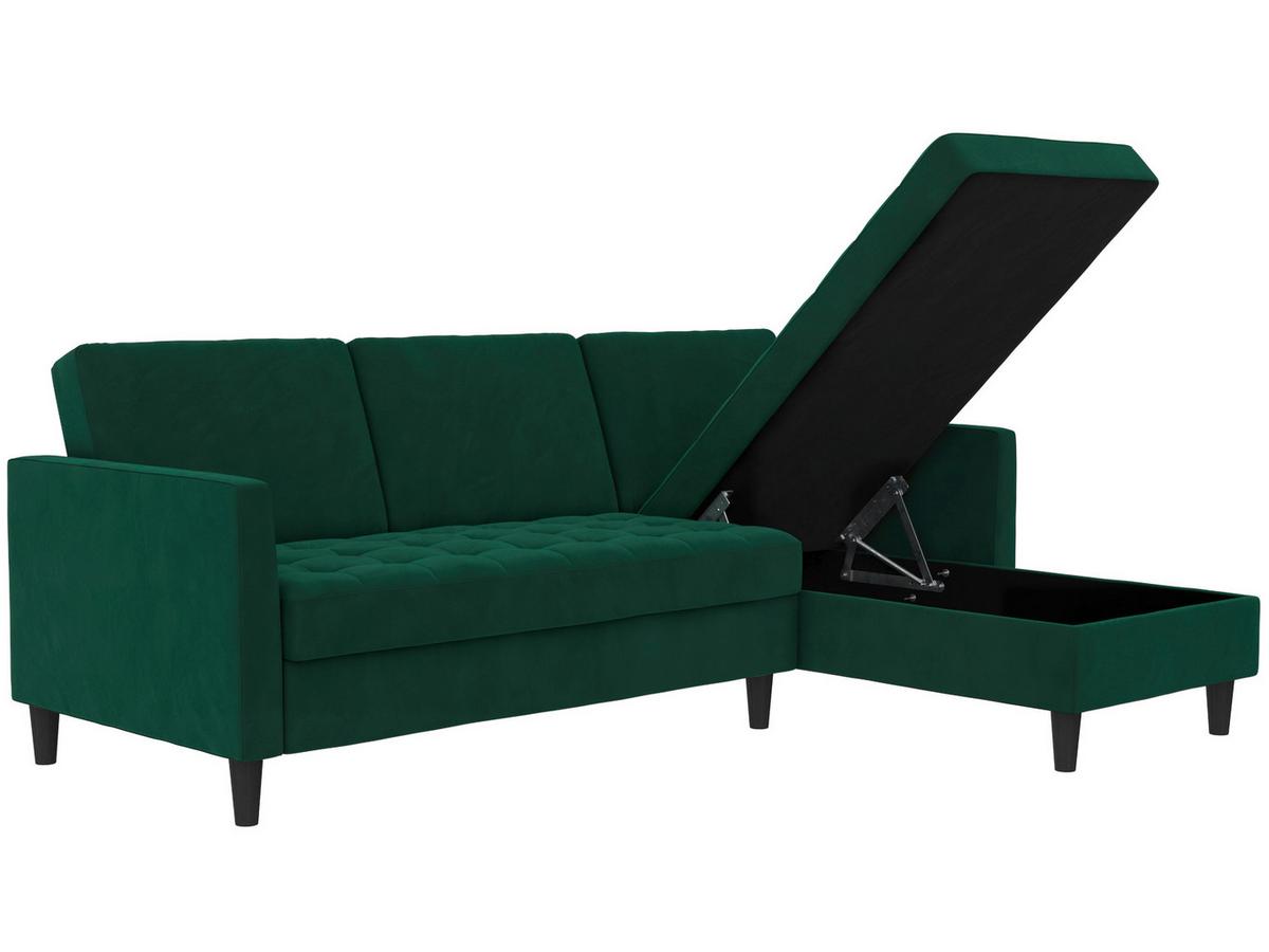 Ecksofa Palermo Dunkelgrün, mit Stauraum - Dunkelgrün/Schwarz, Basics, Textil (213/154cm) - Livetastic
