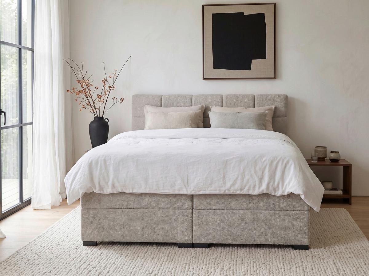 Boxspringbett April New Grau, LF: 200x200cm - Schwarz/Grau, KONVENTIONELL, Textil (200/200cm) - Sembella