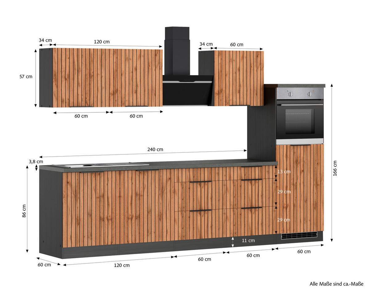 Küchenblock Liverpool Graphit/eiche Dekor B: 300 Cm - Schieferfarben/Eiche Wotan, Basics, Holzwerkstoff (300cm) - Held