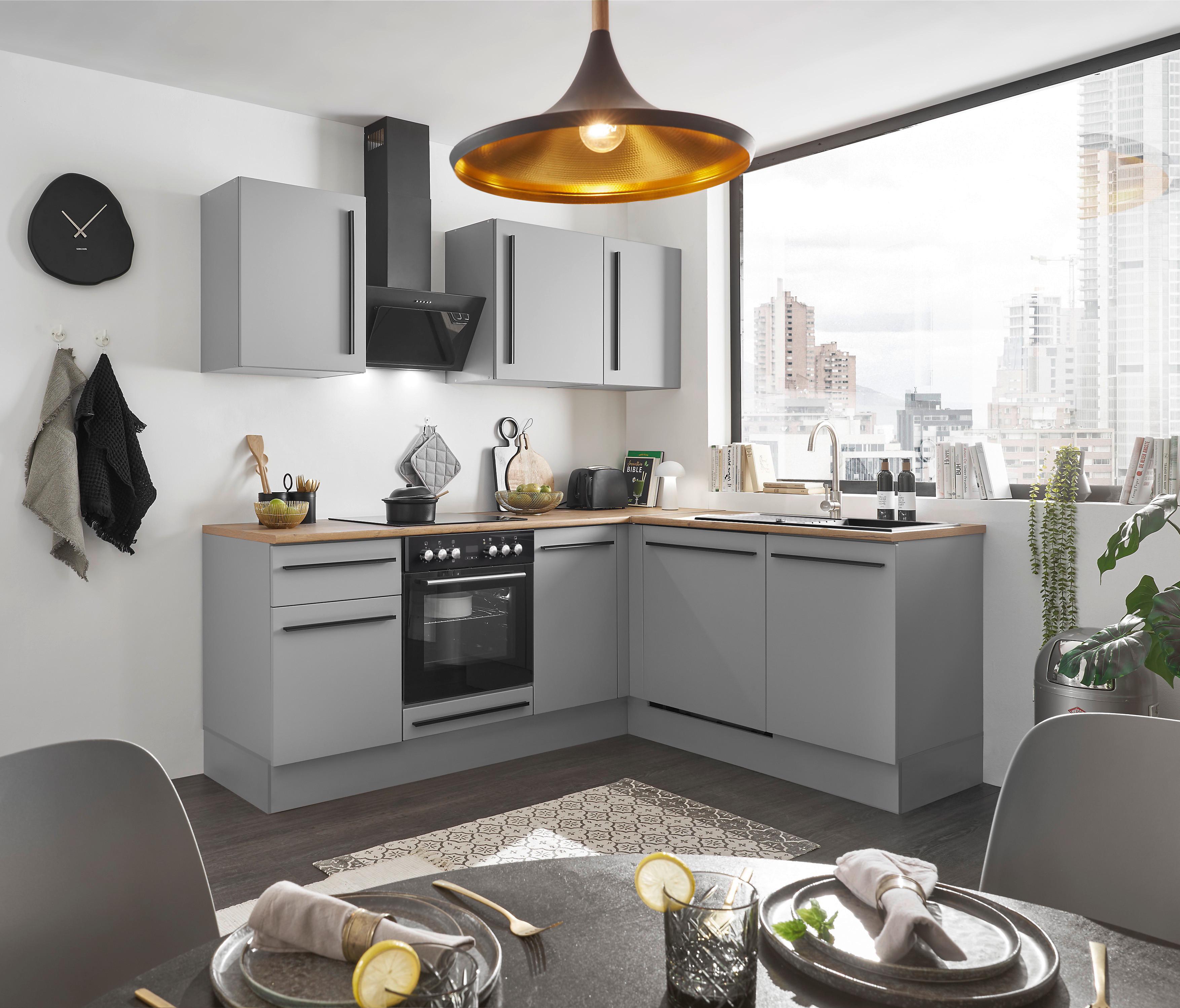 Eckküche Denver 220x175 cm Grau/Eiche Dekor - Eichefarben/Grau, Design, Holzwerkstoff (220/175cm) - MID.YOU