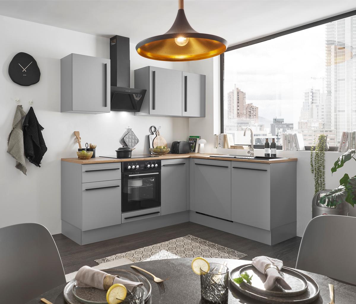 Eckküche Denver 220x175 cm Grau/Eiche Dekor - Eichefarben/Grau, Design, Holzwerkstoff (220/175cm) - MID.YOU