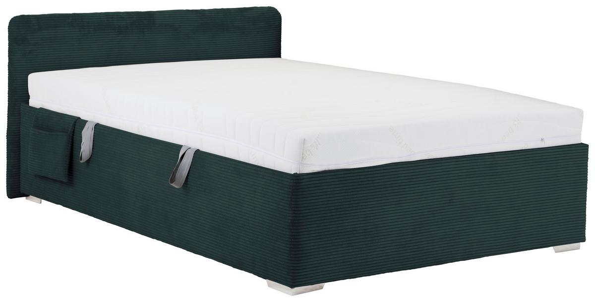 Posteľ Remi s bočnicami 120x200, poťah tmavozelený - prírodná farba/tmavozelená, Konventionell, drevo/textil (120/200cm)