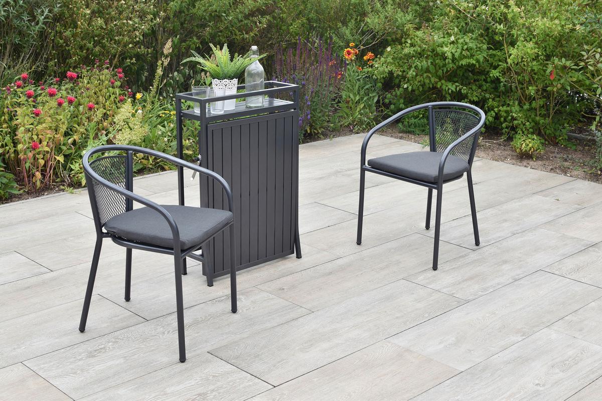 Balkonmöbel Set 3 -Teilig. aus Metall - Graphitfarben/Grau, KONVENTIONELL, Textil/Metall - Gardenson