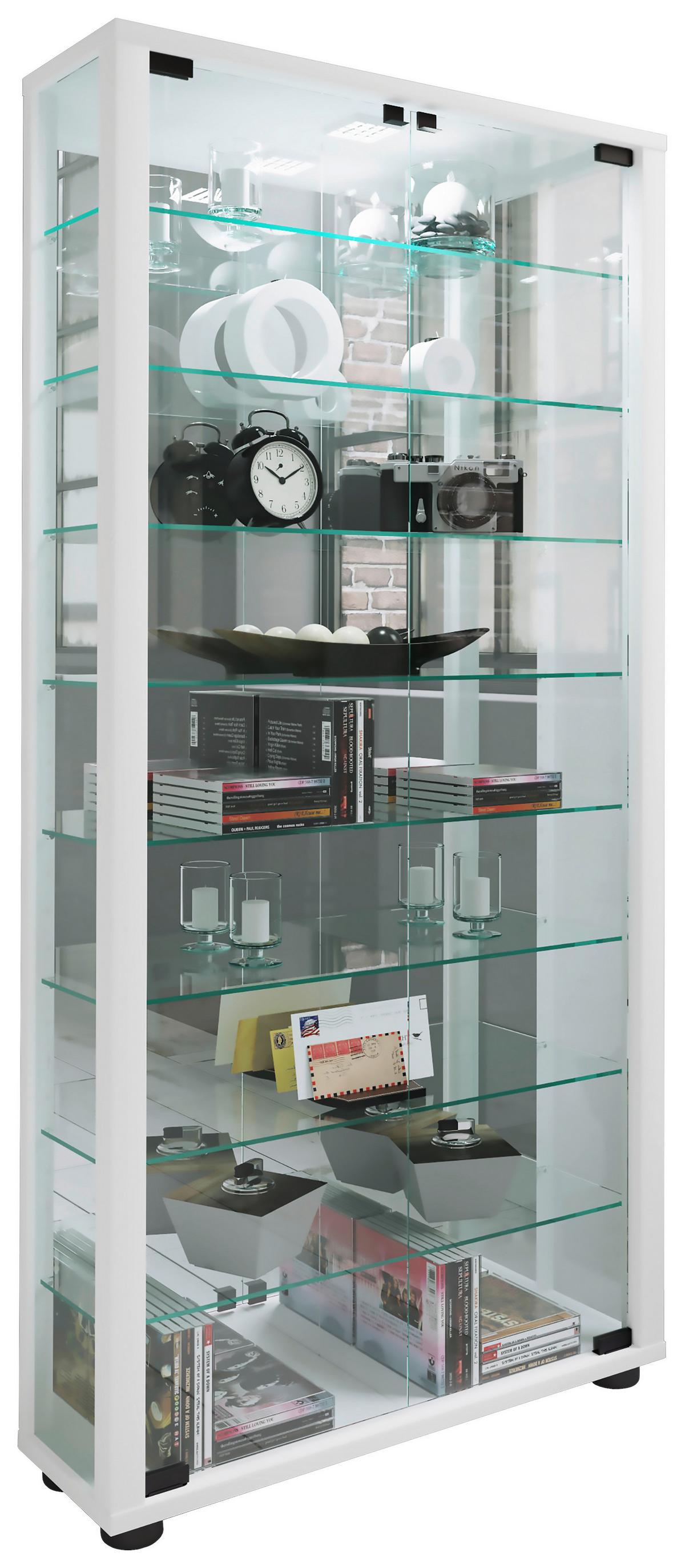 Vitrine Lumo Weiß B: 59 cm - Schwarz/Weiß, MODERN, Glas/Holzwerkstoff (59/114,8/18cm) - MID.YOU