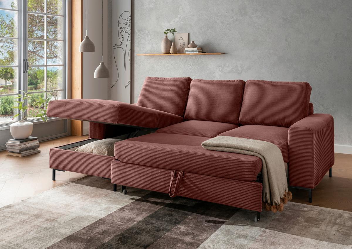 Eckschlafsofa Zona, Koralle S: 143x237 Cm - Koralle/Schwarz, KONVENTIONELL, Textil (143/237cm) - Livetastic