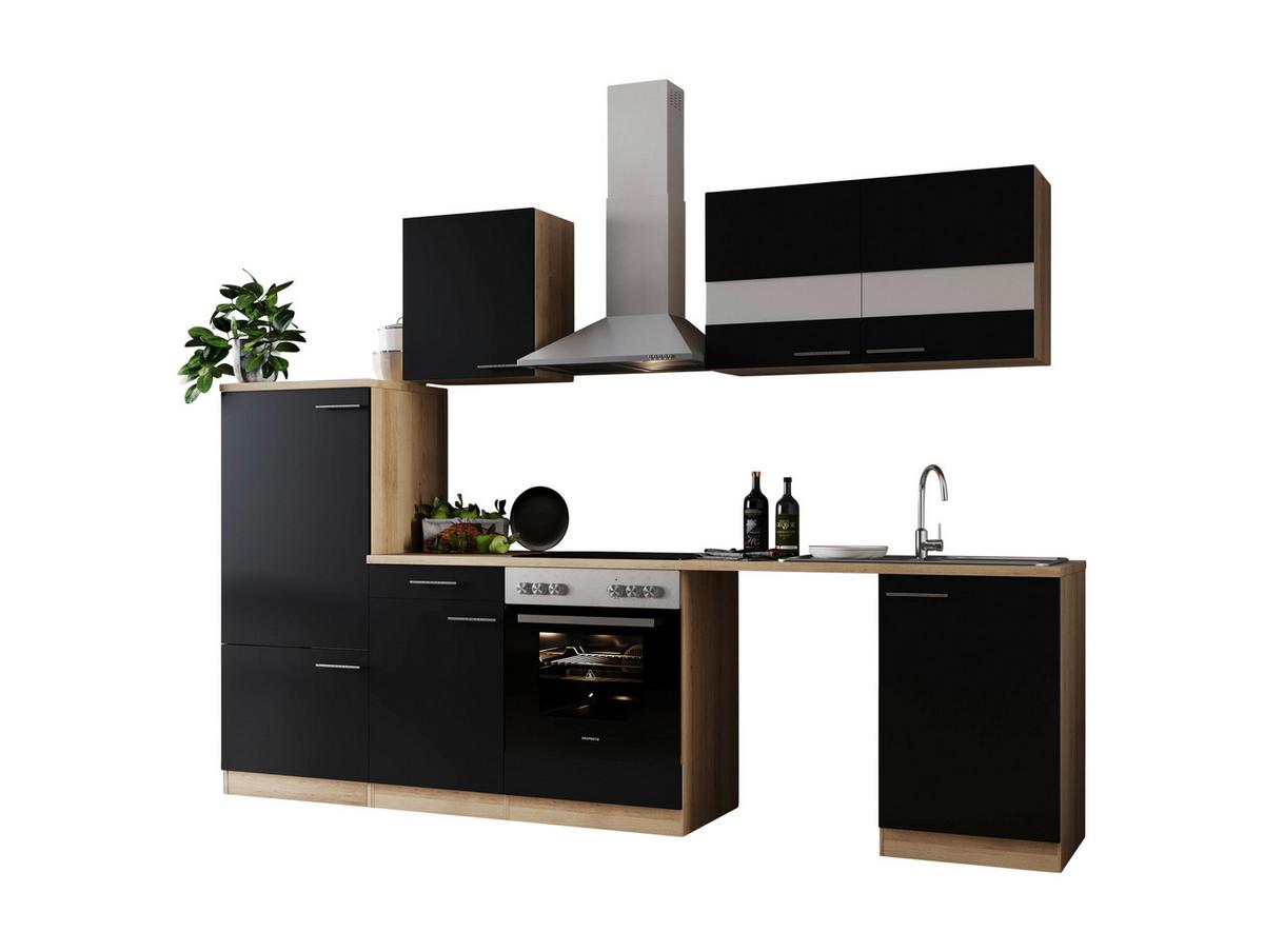 Küchenblock Merle Schwarz B: 280 Cm - Eichefarben/Schwarz, Basics, Glas/Holzwerkstoff (280cm) - Respekta