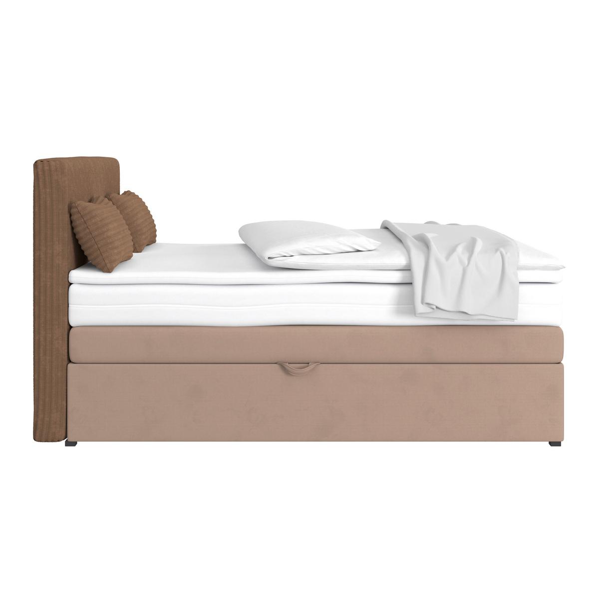 Boxspringbett mit Topper & Bettkasten 140x200 Rossa - Schwarz/Braun, MODERN, Holzwerkstoff/Textil (140/200cm)