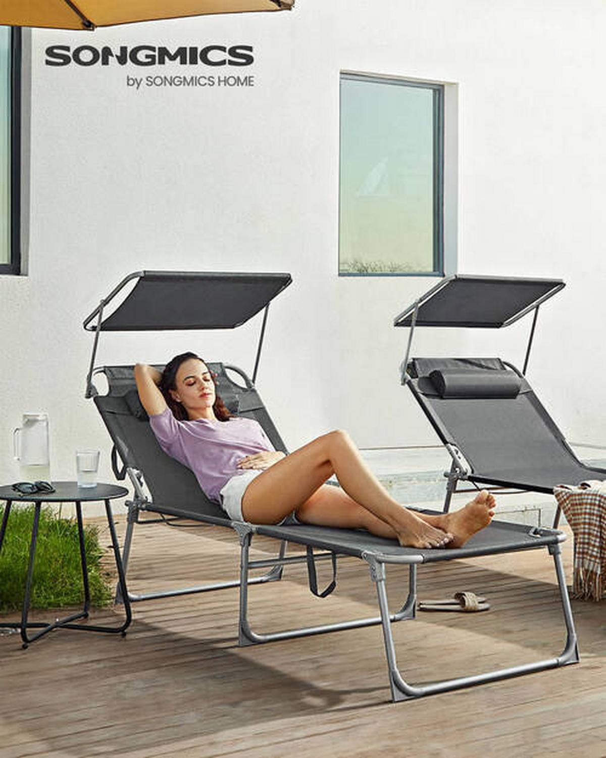 Sonnenliege Grau Inkl. Sonnendach, B: 71 Cm - Grau, Basics, Textil/Metall (71/38/200cm) - Modante